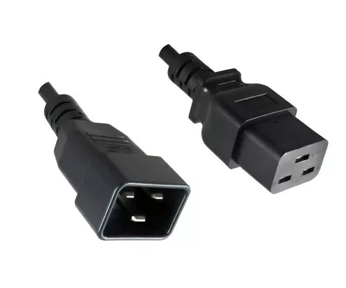 IEC-kabel C19 till C20, 1,5mm², 16A, förlängning, VDE, svart, längd 3,00m